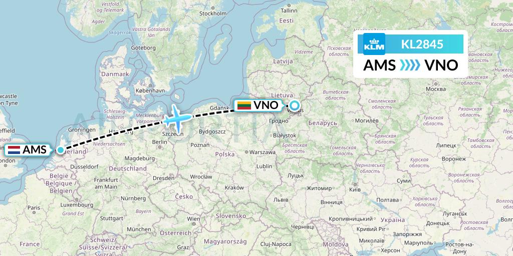 KL2845 KLM Flight Map: Amsterdam to Vilnius