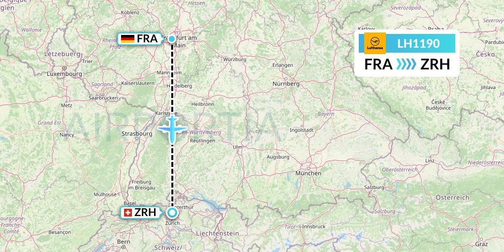 LH1190 Lufthansa Flight Map: Frankfurt to Zurich