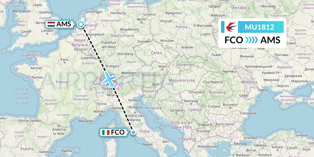 MU1812 China Eastern Airlines Flight Map: Rome to Amsterdam