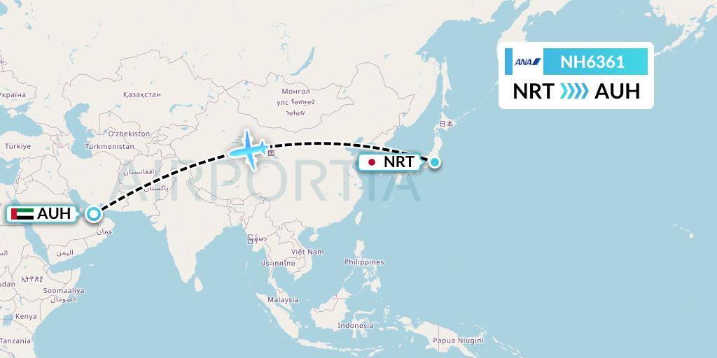 NH6361 All Nippon Airways Flight Map: Tokyo to Abu Dhabi