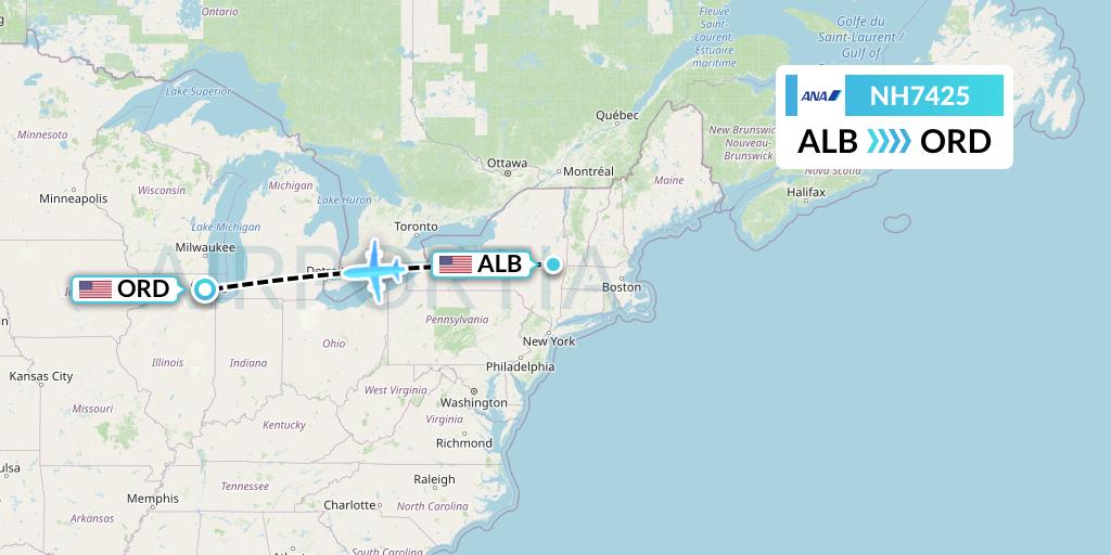 NH7425 All Nippon Airways Flight Map: Albany to Chicago