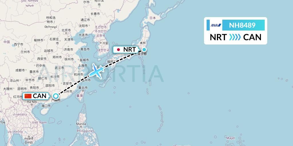 NH8489 All Nippon Airways Flight Map: Tokyo to Guangzhou