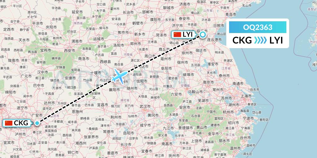 OQ2363 Chongqing Airlines Flight Map: Chongqing to Linyi