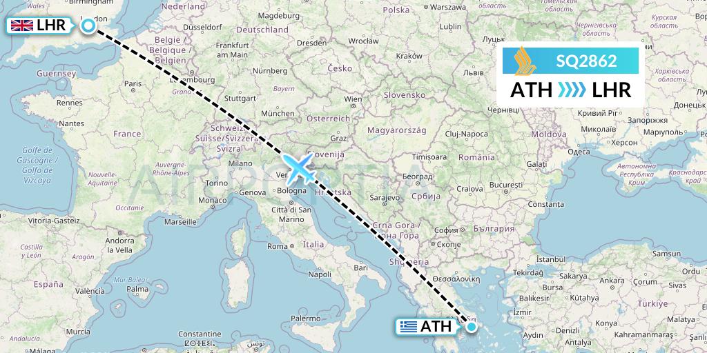 SQ2862 Singapore Airlines Flight Map: Athens to London