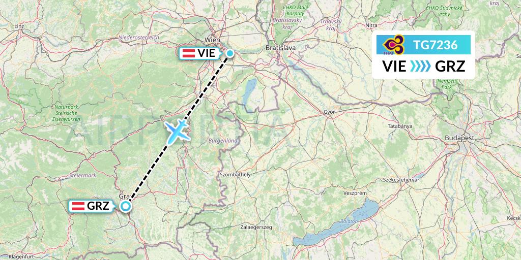 TG7236 Thai Airways Flight Map: Vienna to Graz