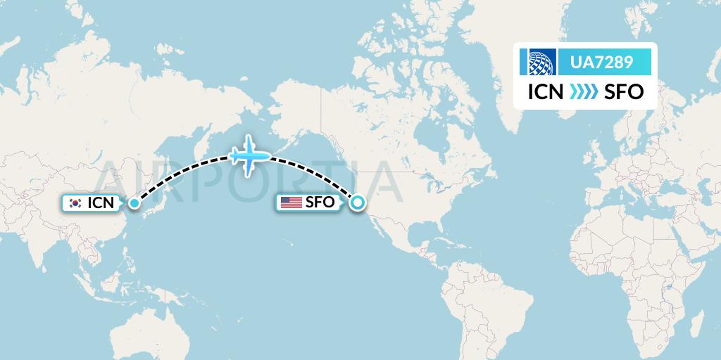 UA7289 United Airlines Flight Map: Seoul to San Francisco