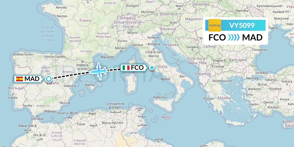 VY5099 Vueling Flight Map: Rome to Madrid