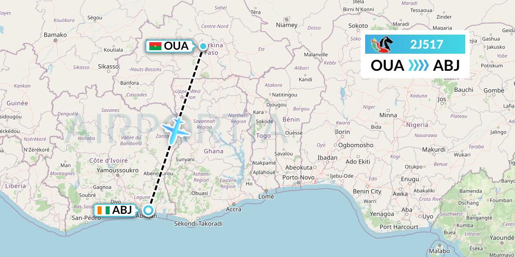 2J517 Air Burkina Flight Map: Ouagadougou to Abidjan