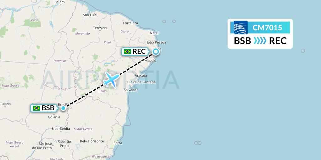CM7015 Copa Airlines Flight Map: Brasilia to Recife
