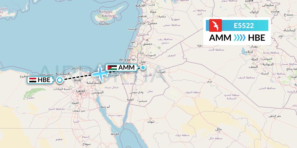 E5522 Air Arabia Egypt Flight Map: Amman to Alexandria