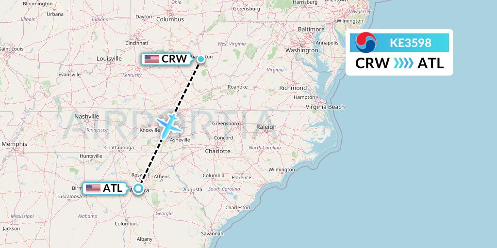 KE3598 Korean Air Flight Map: Charleston to Atlanta