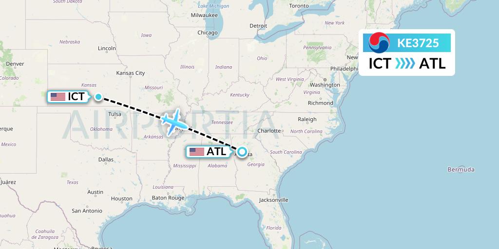 KE3725 Korean Air Flight Map: Wichita to Atlanta