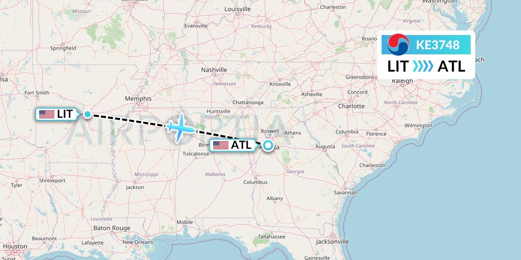 KE3748 Korean Air Flight Map: Little Rock to Atlanta