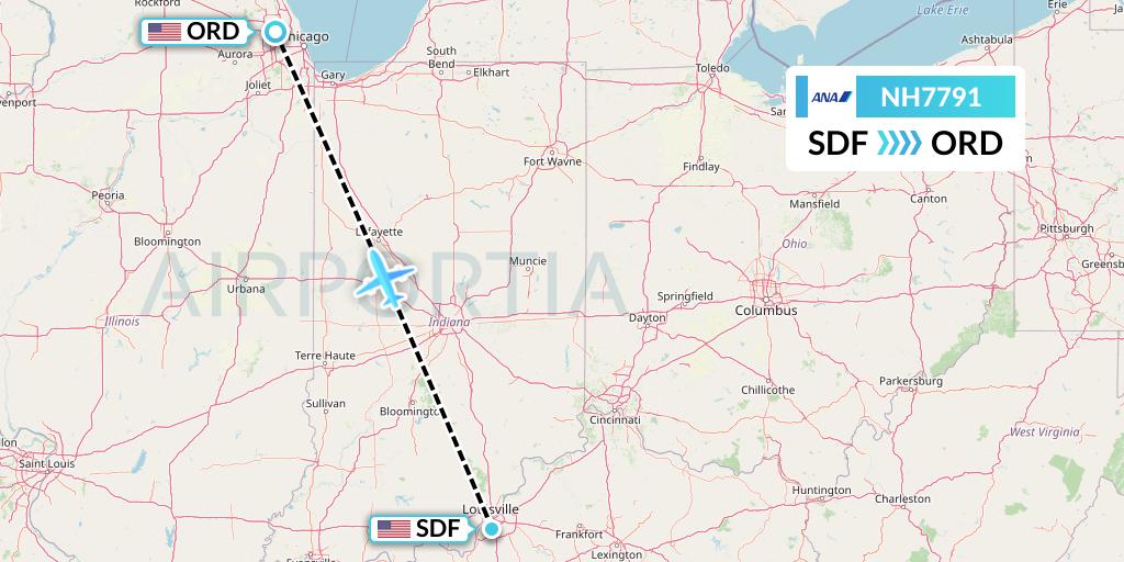 NH7791 All Nippon Airways Flight Map: Louisville to Chicago