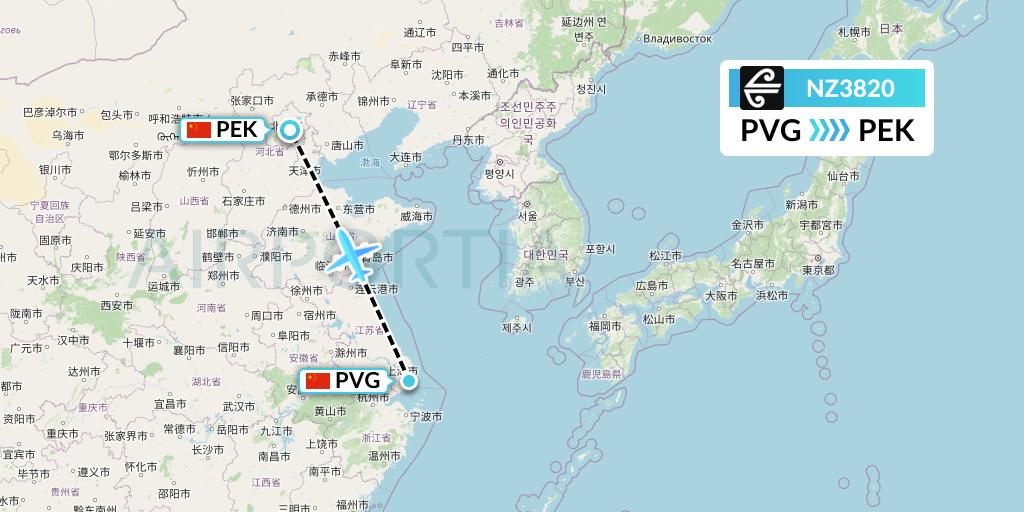 NZ3820 Air New Zealand Flight Map: Shanghai to Beijing