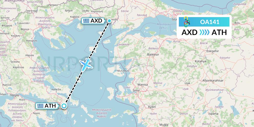 OA141 Olympic Air Flight Map: Alexandroupolis to Athens