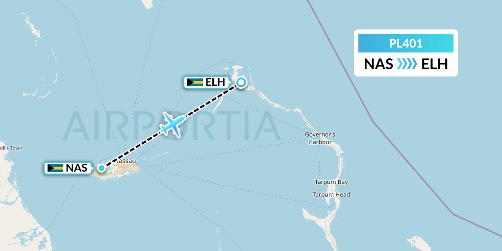 PL401 Southern Air Charter Flight Map: Nassau to North Eleuthera