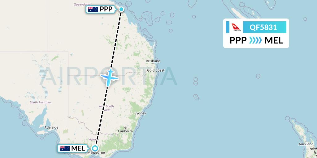 QF5831 Qantas Flight Map: Proserpine to Melbourne