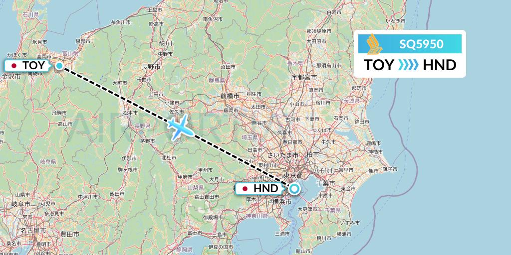 SQ5950 Singapore Airlines Flight Map: Toyama to Tokyo