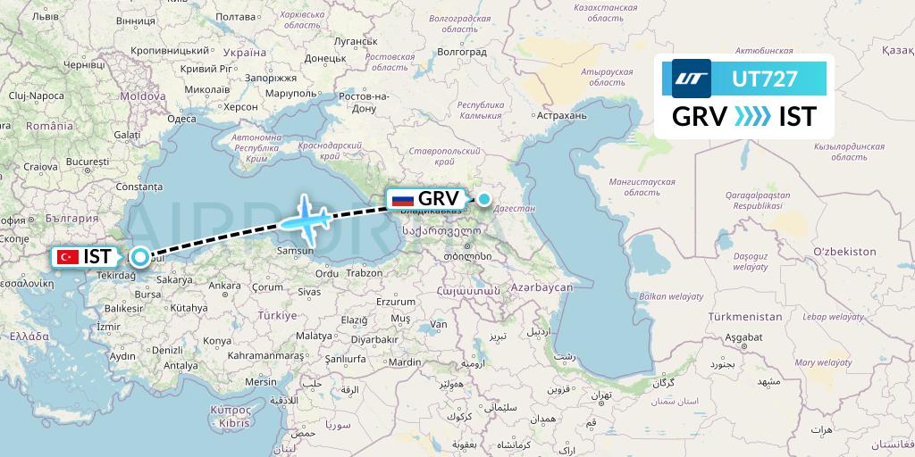 UT727 UTair Flight Map: Grozny to Istanbul