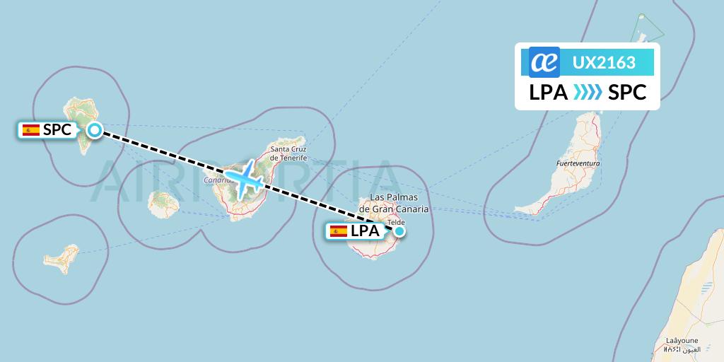 UX2163 Air Europa Flight Map: Las Palmas to La Palma