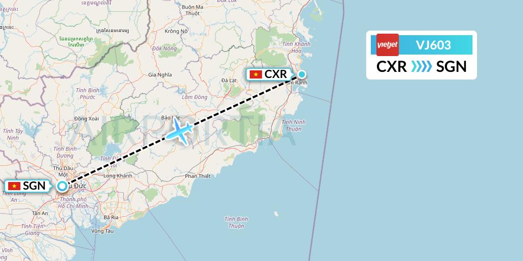 VJ603 VietJet Air Flight Map: Nha Trang to Ho Chi Minh City