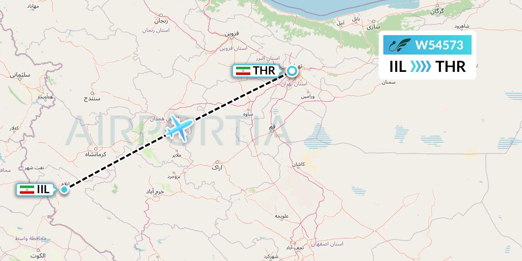 W54573 Mahan Air Flight Map: Ilam to Tehran