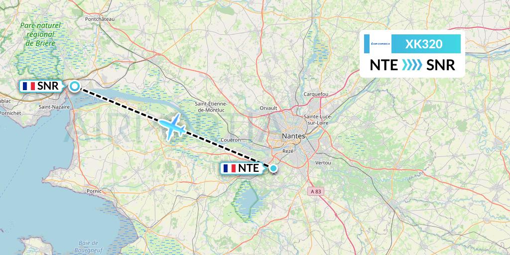 XK320 Air Corsica Flight Map: Nantes to Saint Nazaire