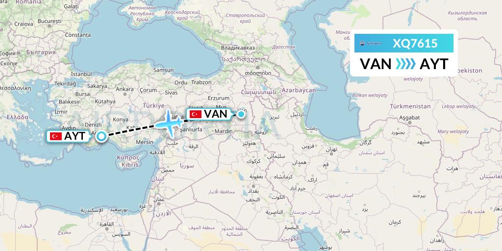 XQ7615 SunExpress Flight Map: Van to Antalya