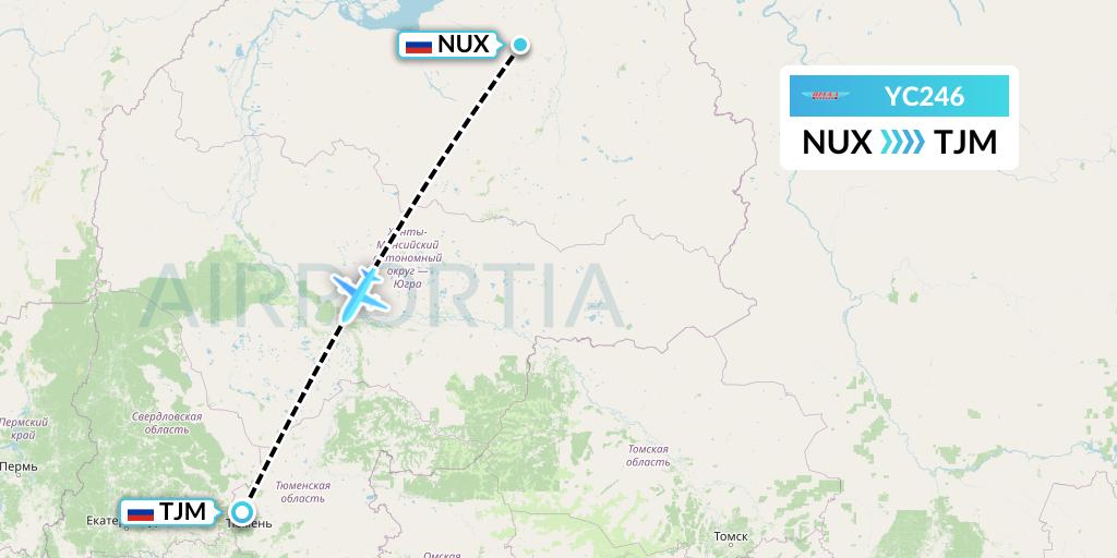 YC246 Yamal Airlines Flight Map: Novy Urengoy to Tyumen