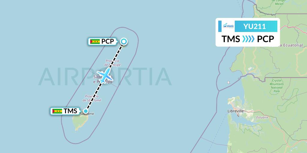YU211 EuroAtlantic Airways Flight Map: Sao Tome to Sao Tome and Principe