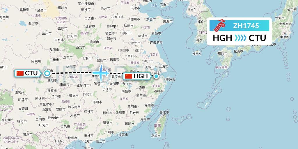 ZH1745 Shenzhen Airlines Flight Map: Hangzhou to Chengdu