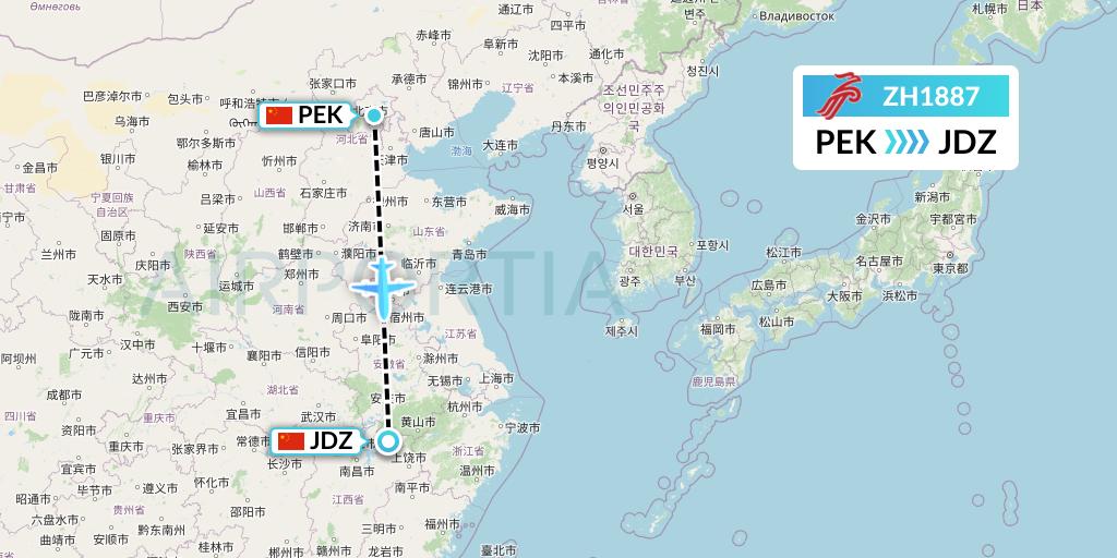 ZH1887 Shenzhen Airlines Flight Map: Beijing to Jingdezhen