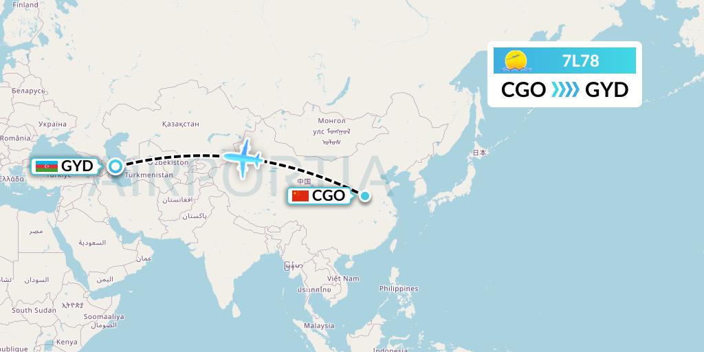 7L78 Silk Way West Airlines Flight Map: Zhengzhou to Baku