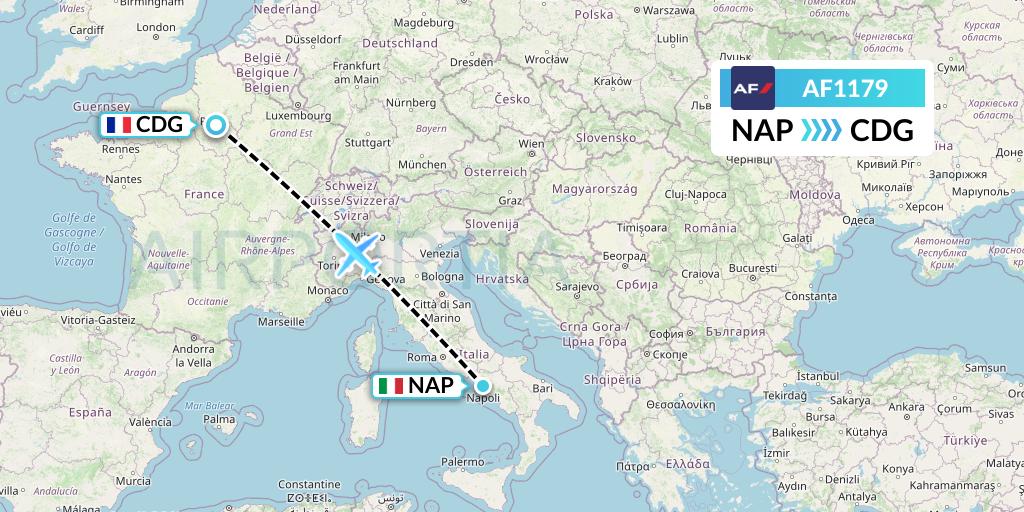 AF1179 Air France Flight Map: Naples to Paris