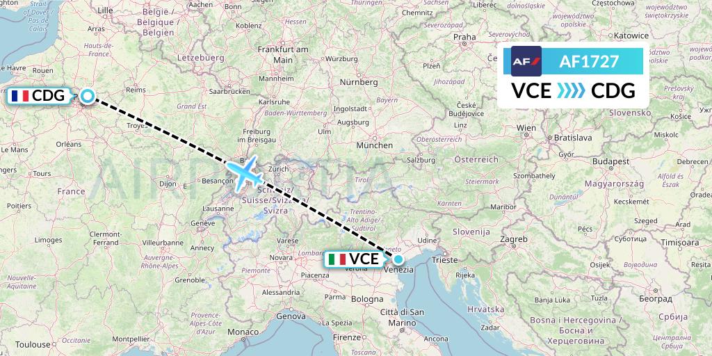 AF1727 Air France Flight Map: Venice to Paris