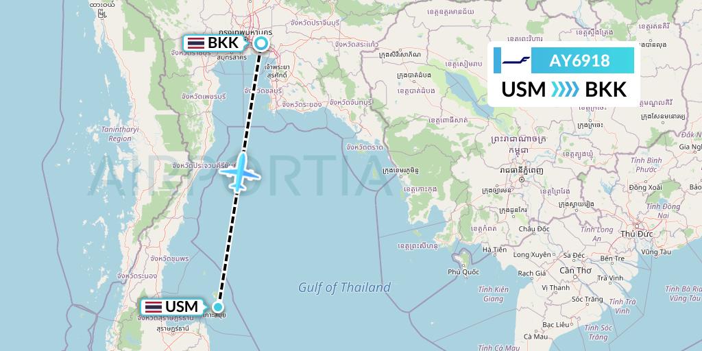AY6918 Finnair Flight Map: Koh Samui to Bangkok