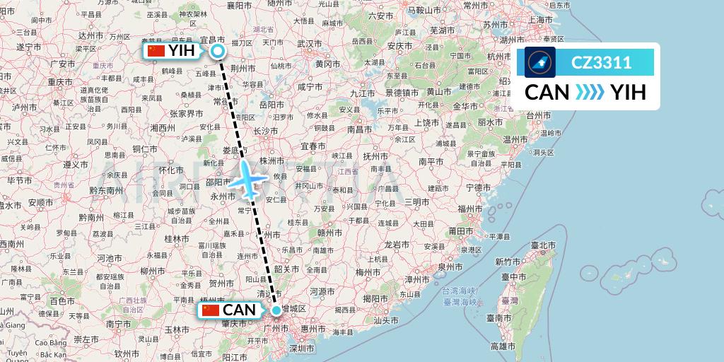 CZ3311 China Southern Airlines Flight Map: Guangzhou to Yichang