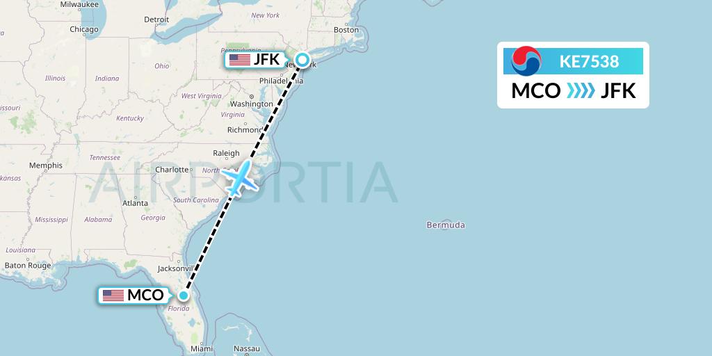 KE7538 Korean Air Flight Map: Orlando to New York