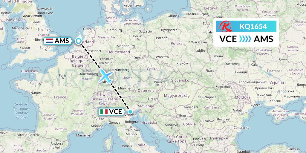 KQ1654 Kenya Airways Flight Map: Venice to Amsterdam