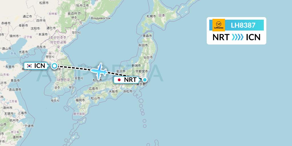 LH8387 Lufthansa Flight Map: Tokyo to Seoul