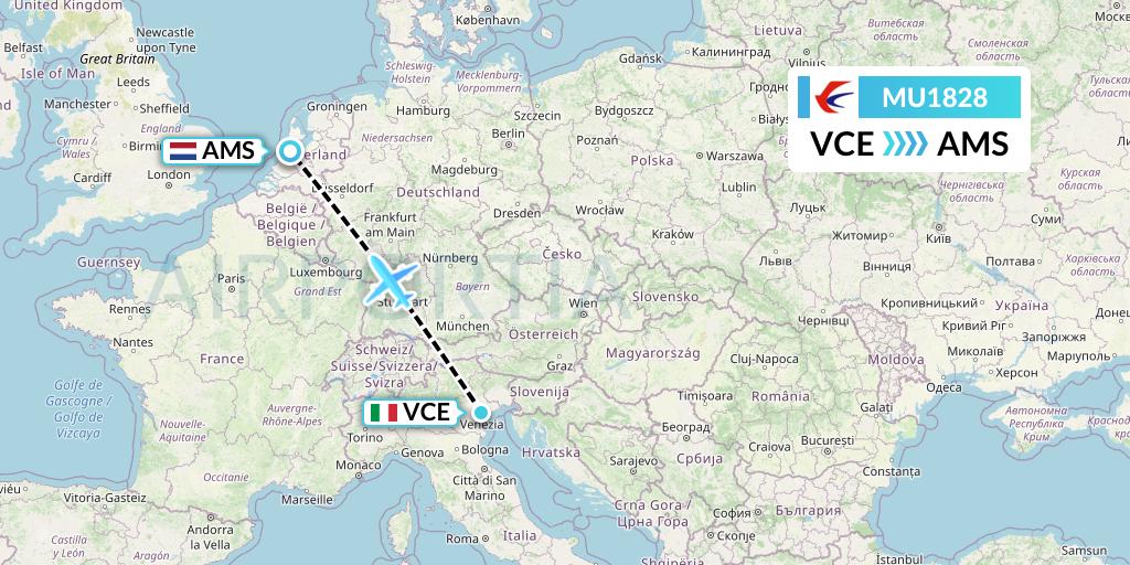 MU1828 China Eastern Airlines Flight Map: Venice to Amsterdam