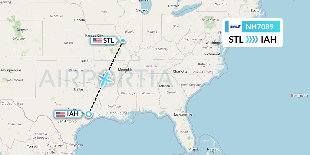 NH7089 All Nippon Airways Flight Map: St. Louis to Houston