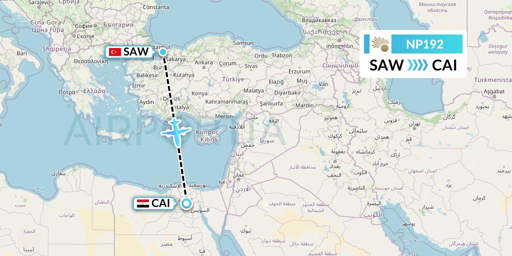 NP192 Nile Air Flight Map: Istanbul to Cairo