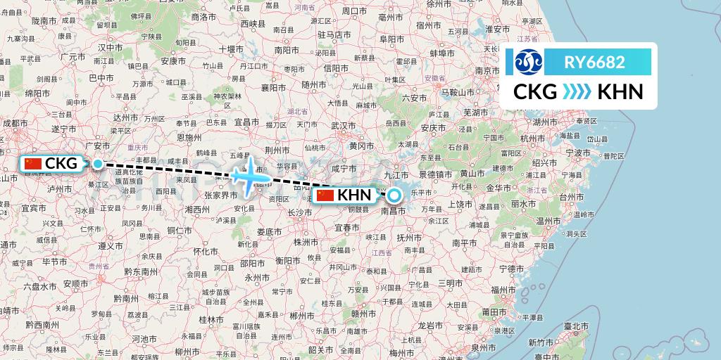 RY6682 Jiangxi Air Flight Map: Chongqing to Nanchang