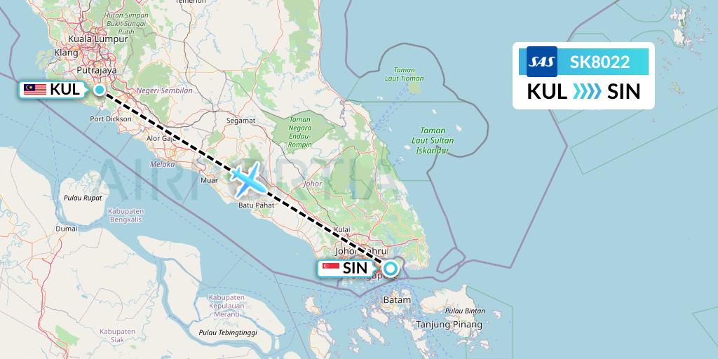SK8022 SAS Flight Map: Kuala Lumpur to Singapore