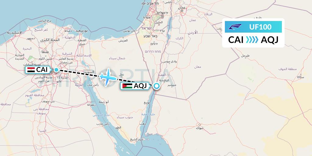 UF100 Ukrainian Mediterranean Airlines Flight Map: Cairo to Aqaba