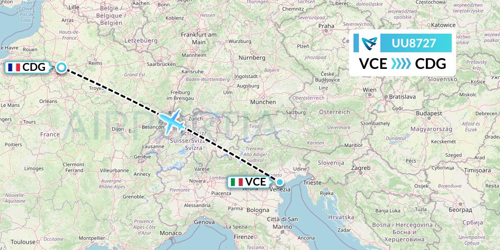 UU8727 Air Austral Flight Map: Venice to Paris