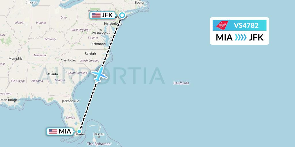VS4782 Virgin Atlantic Airways Flight Map: Miami to New York