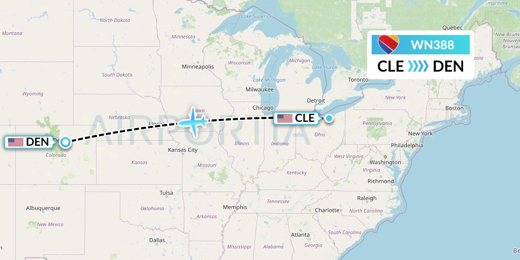 WN388 Southwest Airlines Flight Map: Cleveland to Denver